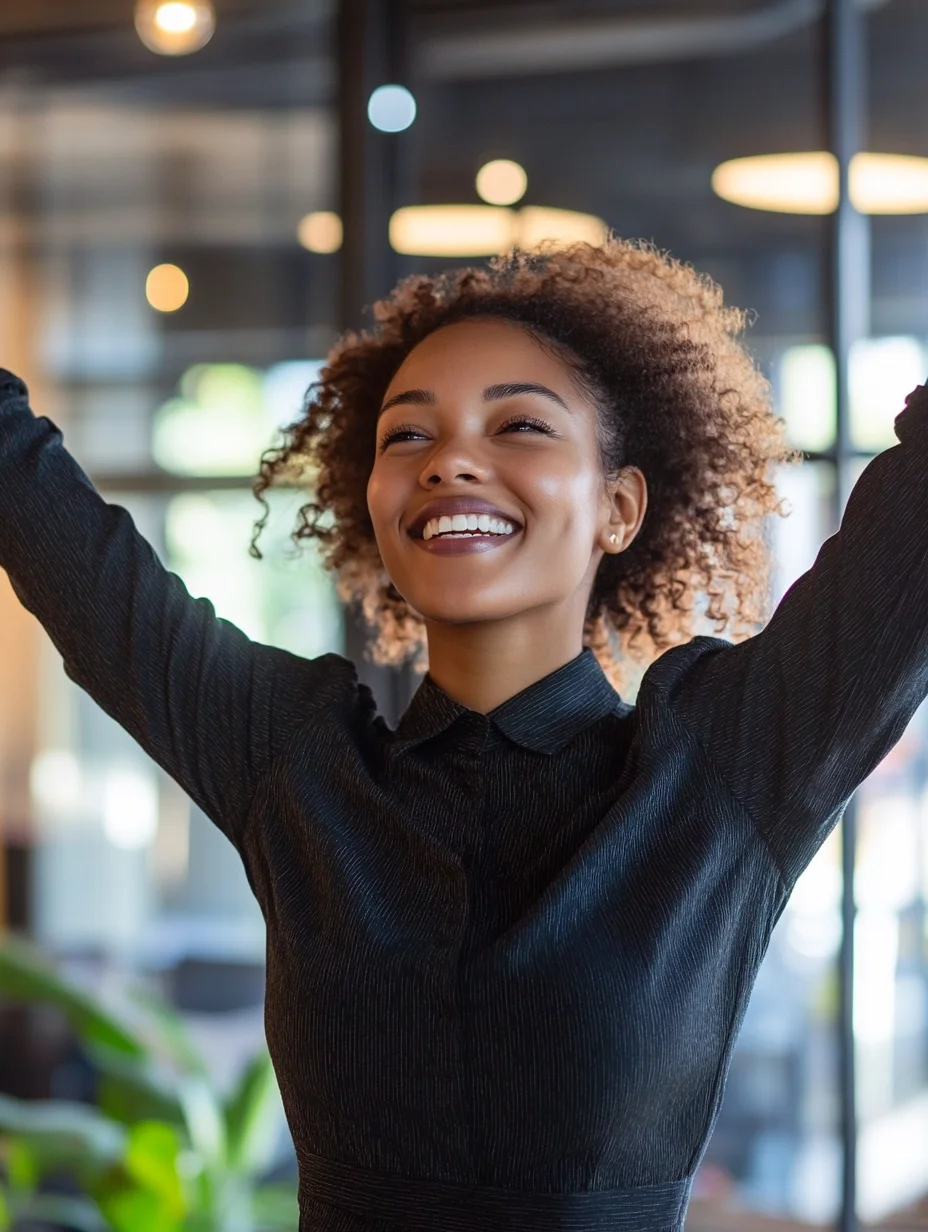 Woman celebrating loan approval